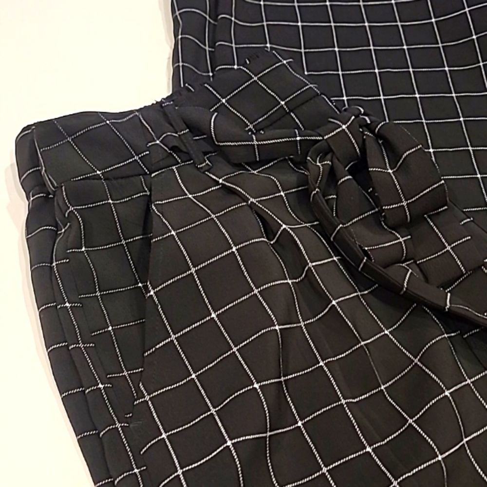 Maison Jules Wide Leg Windowpane Capris Black White 6 - Picture 7 of 12